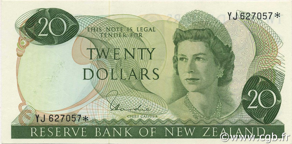 20 Dollars Remplacement NEW ZEALAND  1977 P.167d* UNC
