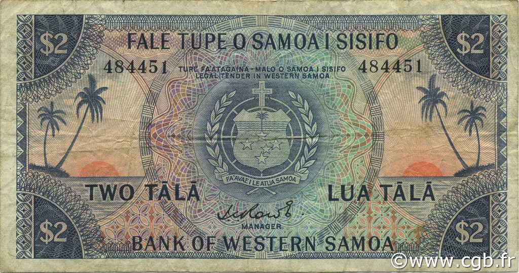 2 Tala SAMOA  1967 P.17a S to SS