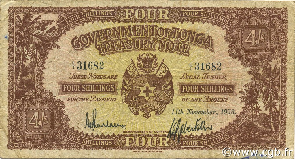 4 Shillings TONGA  1953 P.09b TB