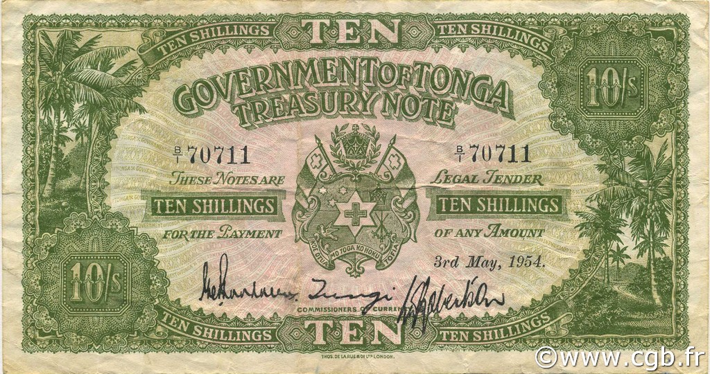 10 Shillings TONGA  1954 P.10b VF