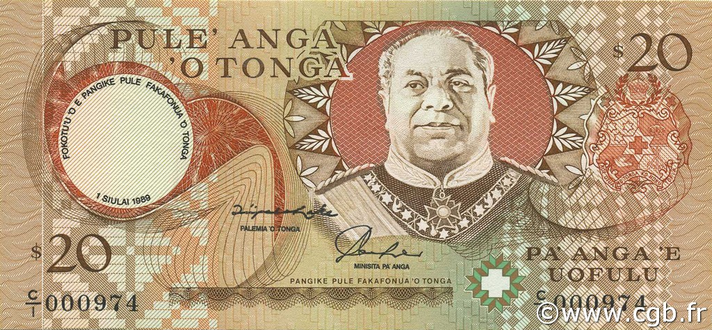 20 Pa anga Commémoratif TONGA  1989 P.30 FDC