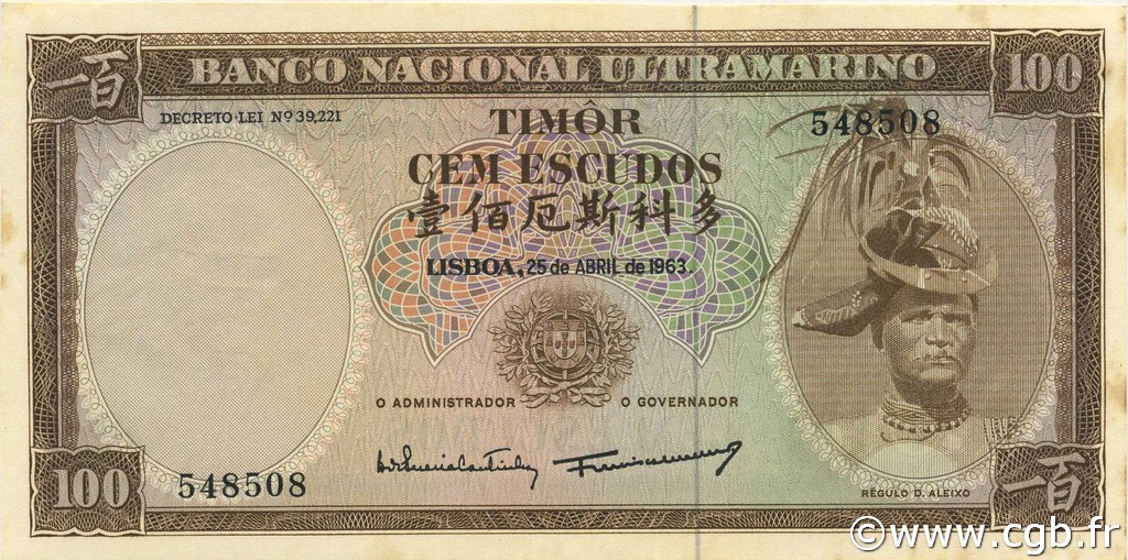 100 Escudos TIMOR  1963 P.28a VZ