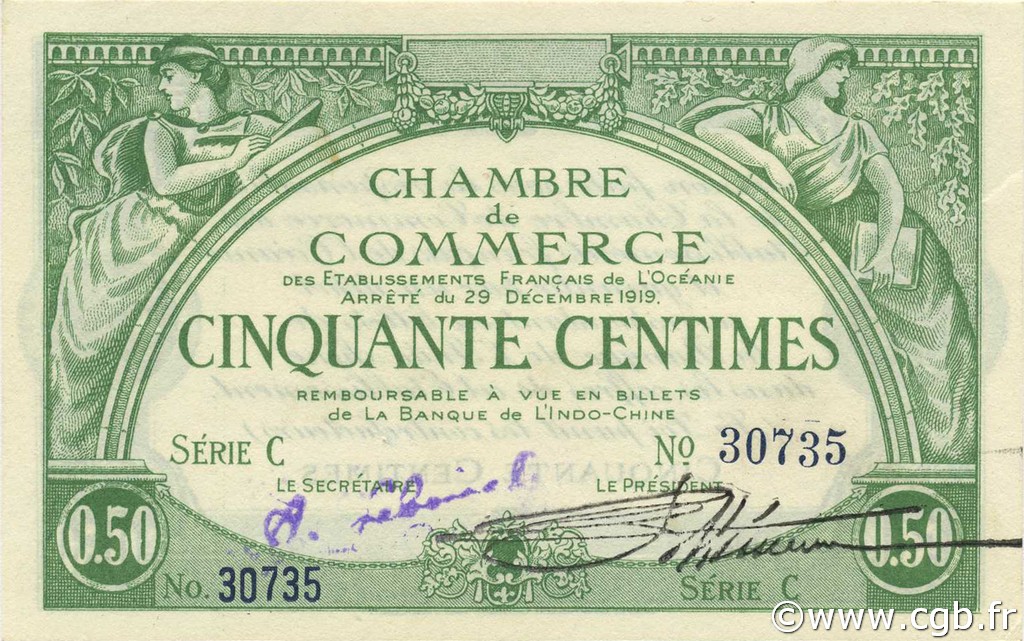 50 Centimes OCEANIA  1919 P.02a ST