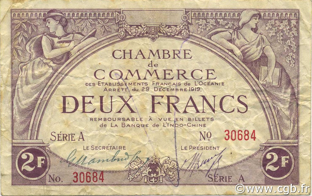 2 Francs OCEANIA  1919 P.04 SS