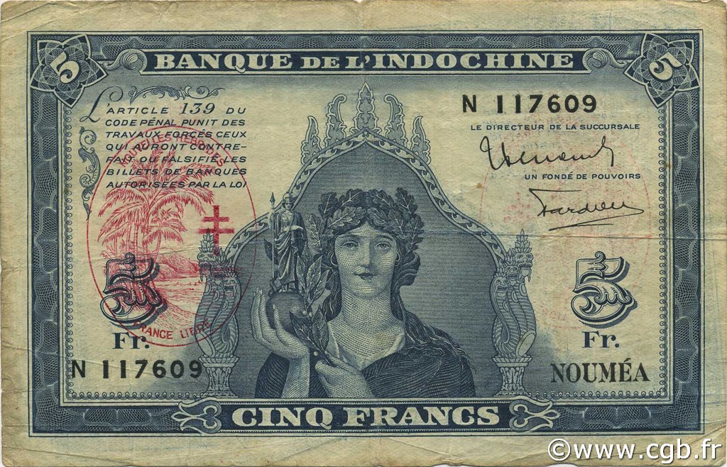 5 Francs NUOVE EBRIDI  1945 P.05 q.BB