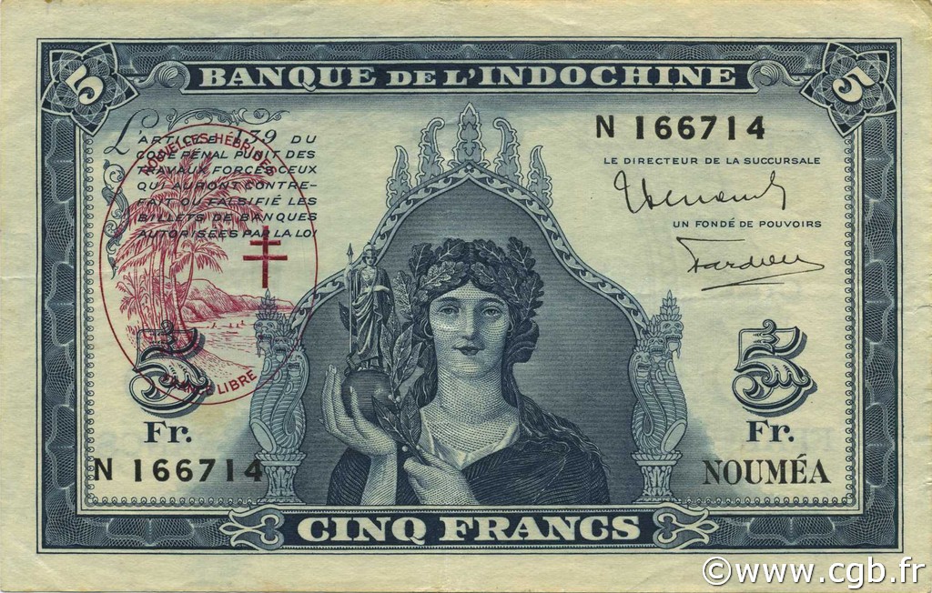 5 Francs NEW HEBRIDES  1945 P.05 VF+