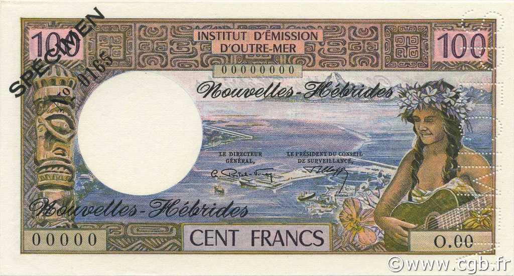 100 Francs Spécimen NUOVE EBRIDI  1972 P.18bs FDC