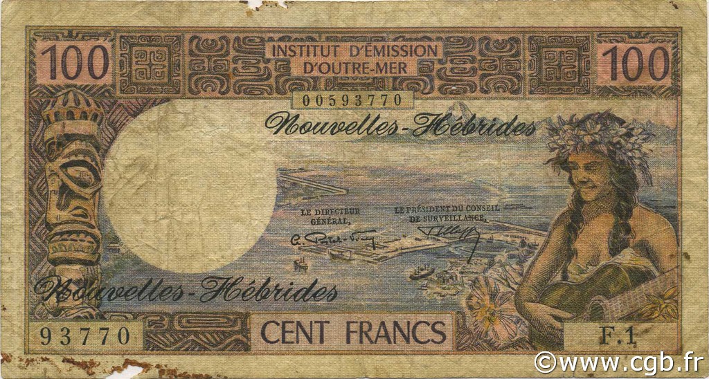 100 Francs NUEVAS HÉBRIDAS  1972 P.18b MC
