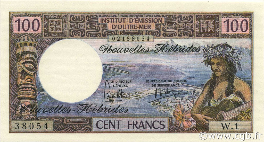 100 Francs NUOVE EBRIDI  1975 P.18c FDC