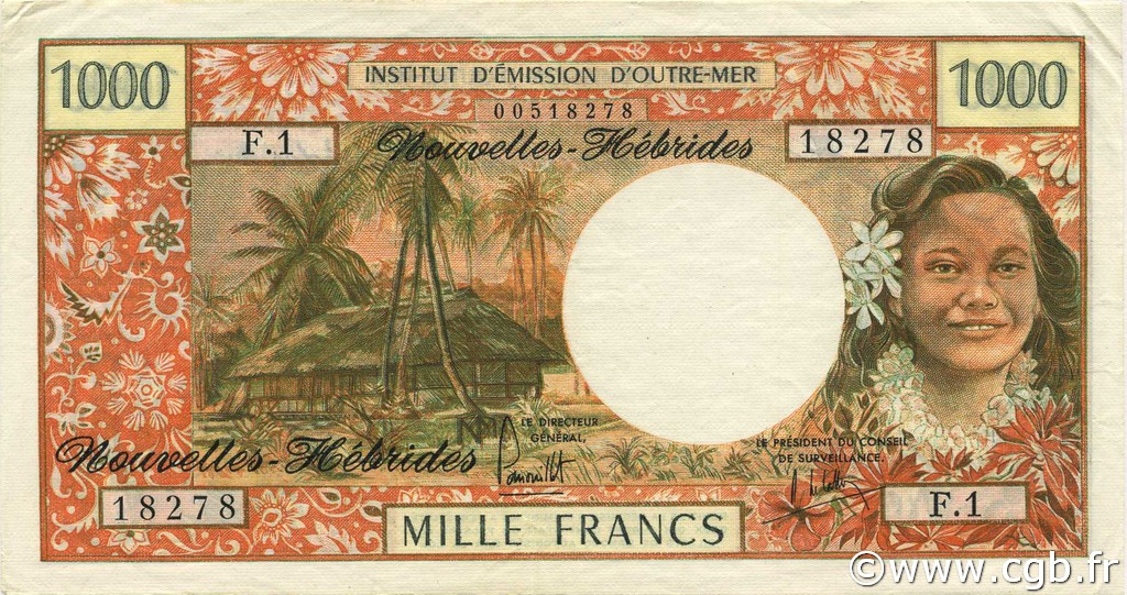 1000 Francs NUEVAS HÉBRIDAS  1975 P.20b EBC