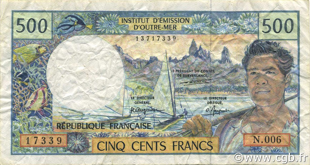 500 Francs FRENCH PACIFIC TERRITORIES  1992 P.01b BC+