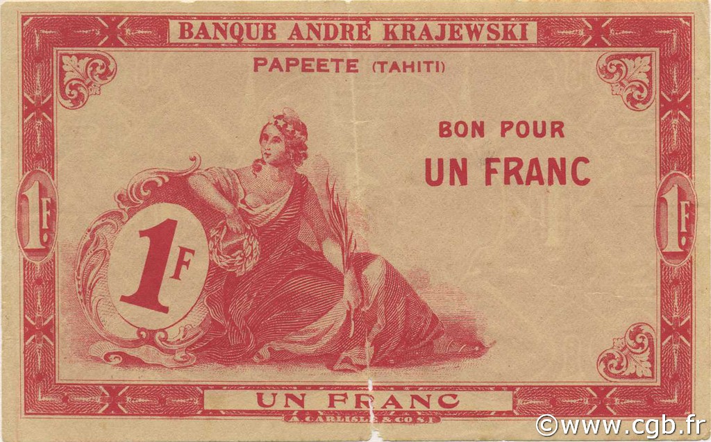 1 Franc TAHITI  1920 P.09 F+
