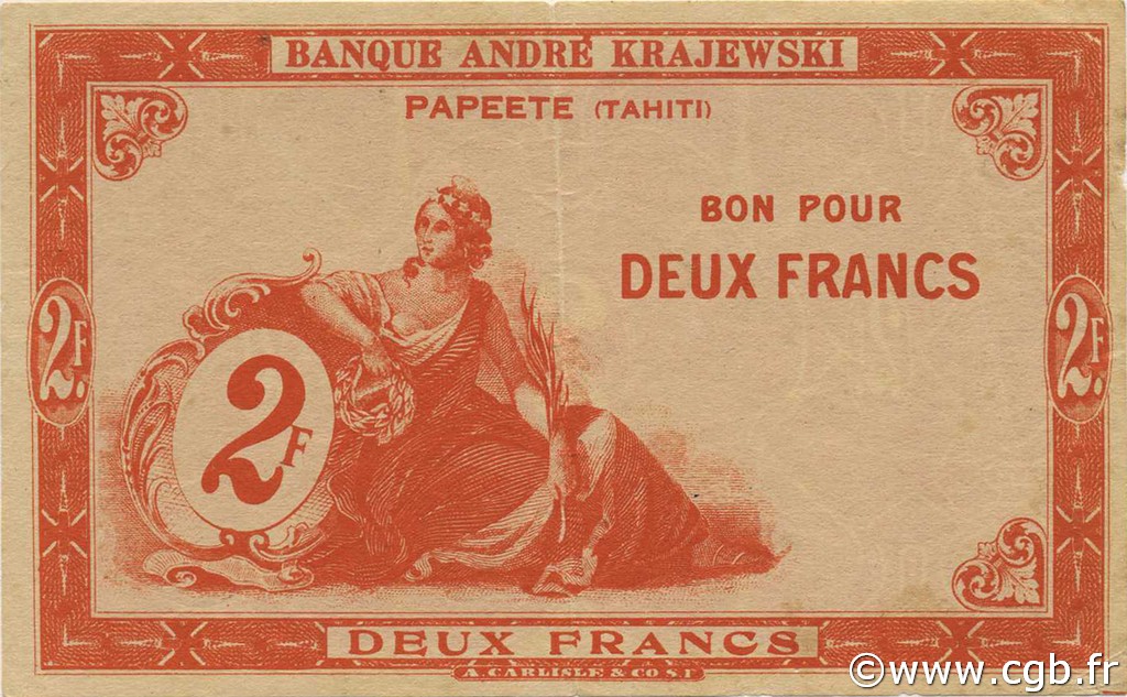 2 Francs TAHITI  1920 P.10 VF+