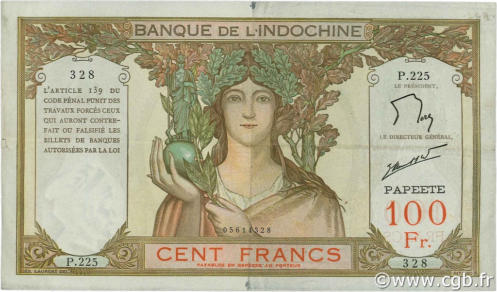 100 Francs TAHITI  1961 P.14d q.SPL