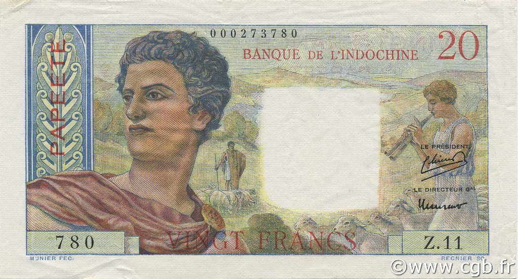 20 Francs TAHITI  1951 P.21a XF