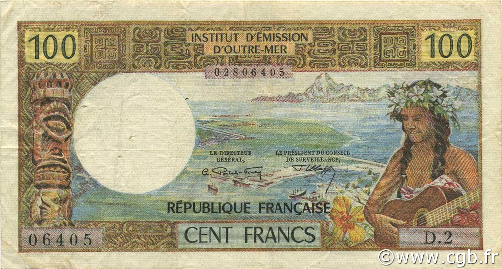 100 Francs TAHITI  1971 P.24a BB
