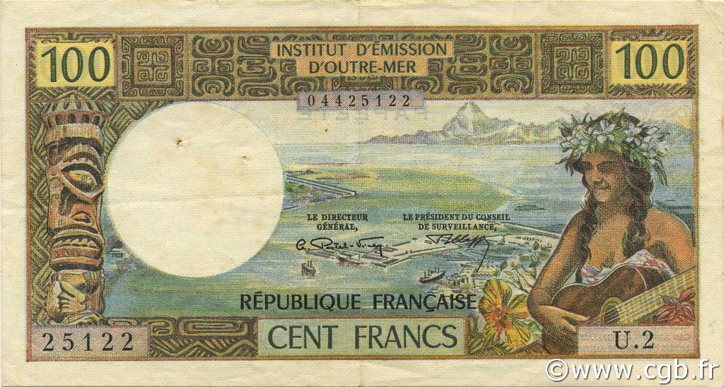 100 Francs TAHITI  1973 P.24b fVZ