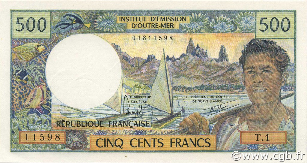 500 Francs TAHITI  1979 P.25b fST+