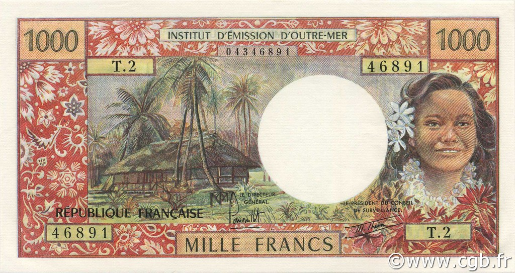 1000 Francs TAHITI  1977 P.27b fST+