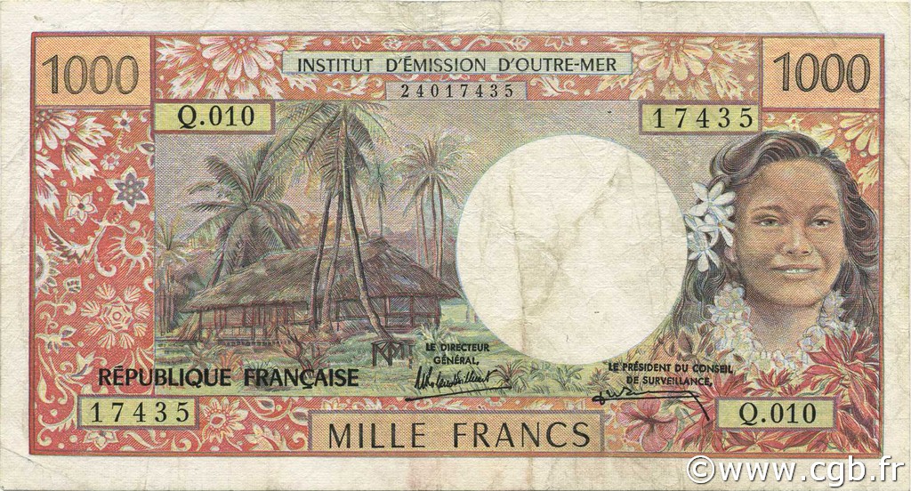 1000 Francs TAHITI  1985 P.27d VF