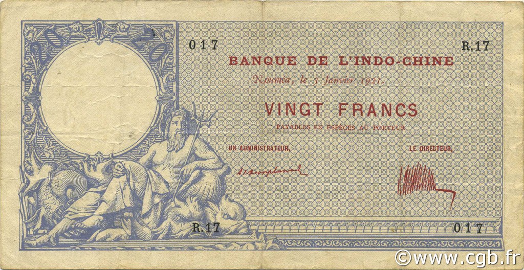 20 Francs NEW CALEDONIA  1921 P.20 VF