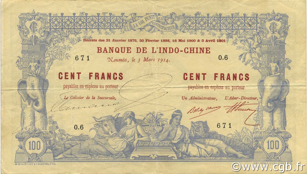 100 Francs NEW CALEDONIA  1914 P.17 VF
