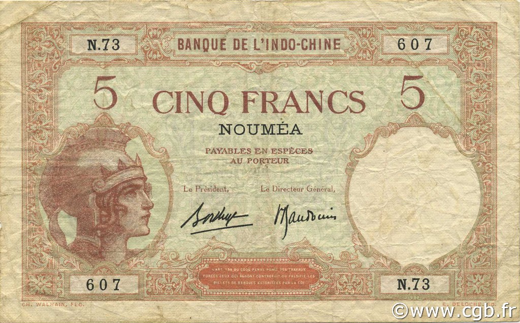 5 Francs NOUVELLE CALÉDONIE  1936 P.36b F+