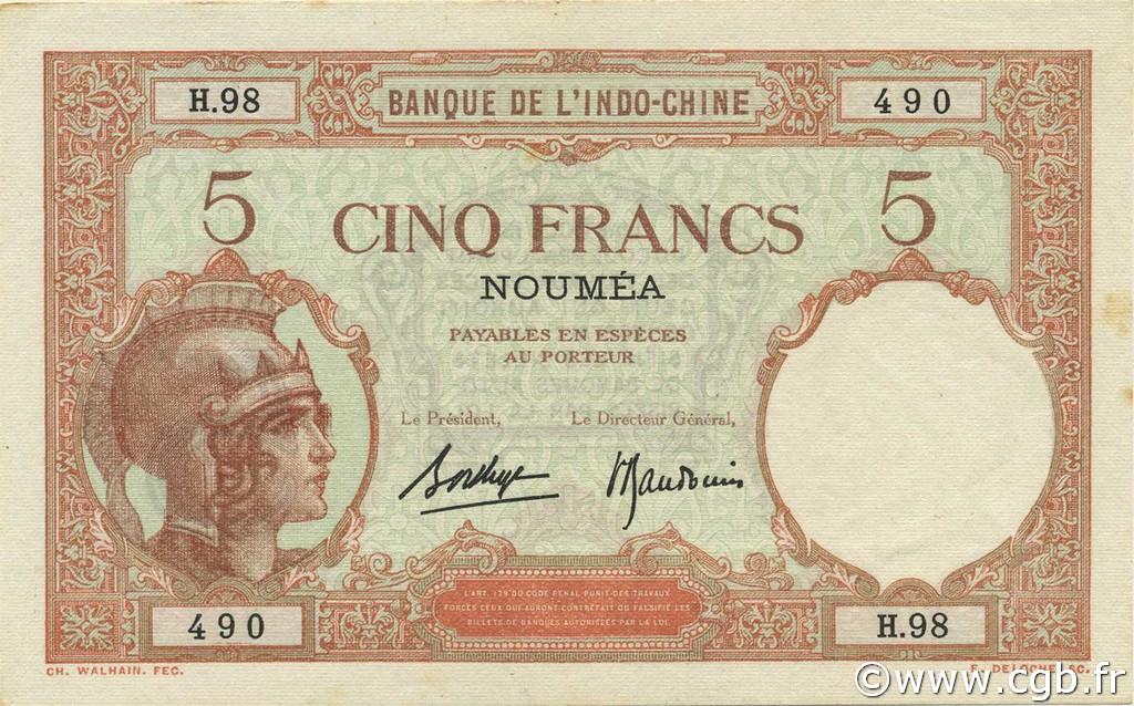 5 Francs NOUVELLE CALÉDONIE  1936 P.36b fST+