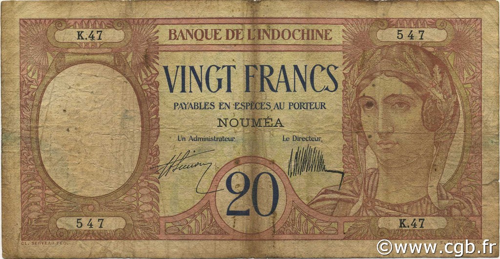 20 Francs NOUVELLE CALÉDONIE  1936 P.37a RC