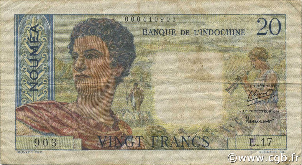 20 Francs NOUVELLE CALÉDONIE  1951 P.50a BC+