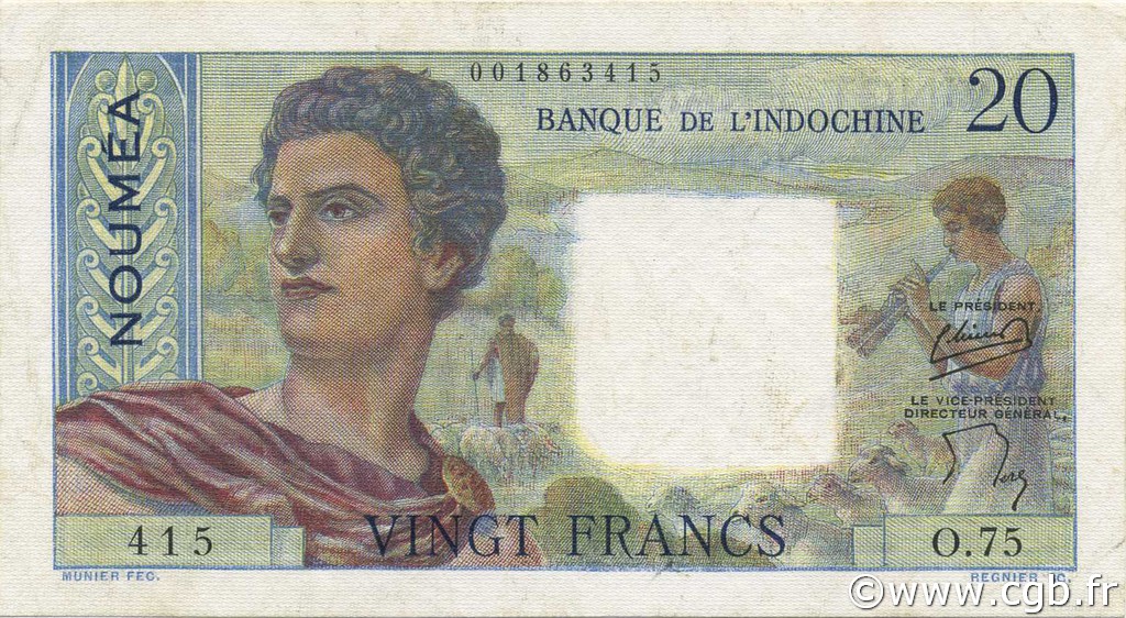 20 Francs NOUVELLE CALÉDONIE  1954 P.50b XF