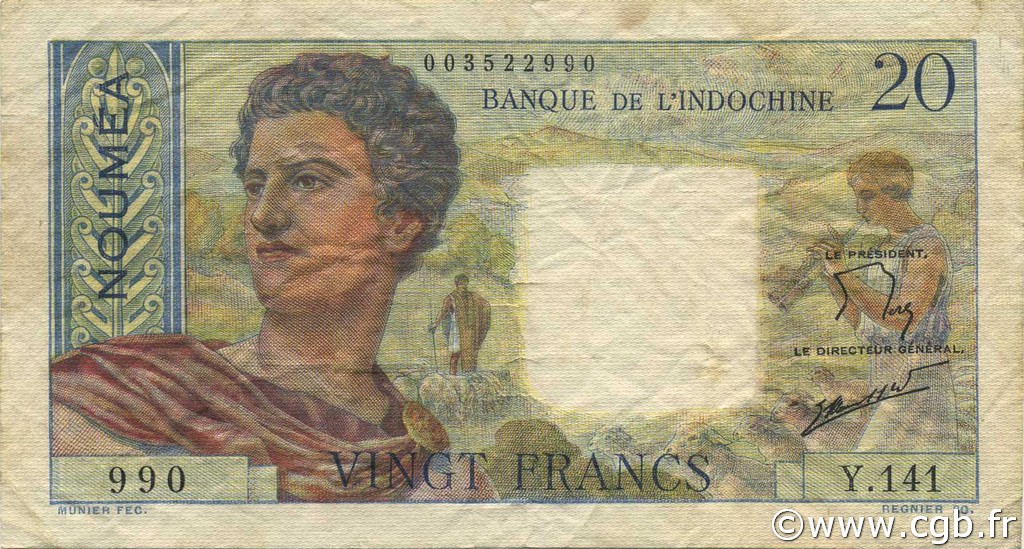 20 Francs NEW CALEDONIA  1963 P.50c VF