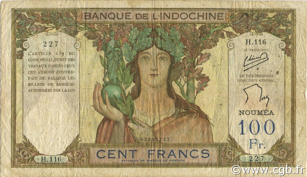 100 Francs NOUVELLE CALÉDONIE  1957 P.42d S