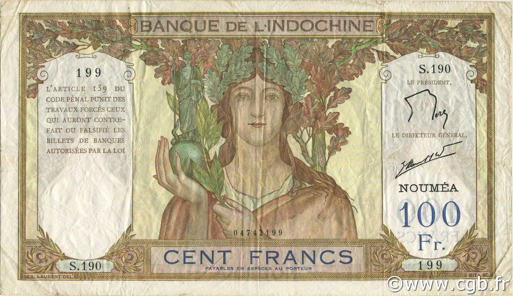 100 Francs NEW CALEDONIA  1963 P.42e VF