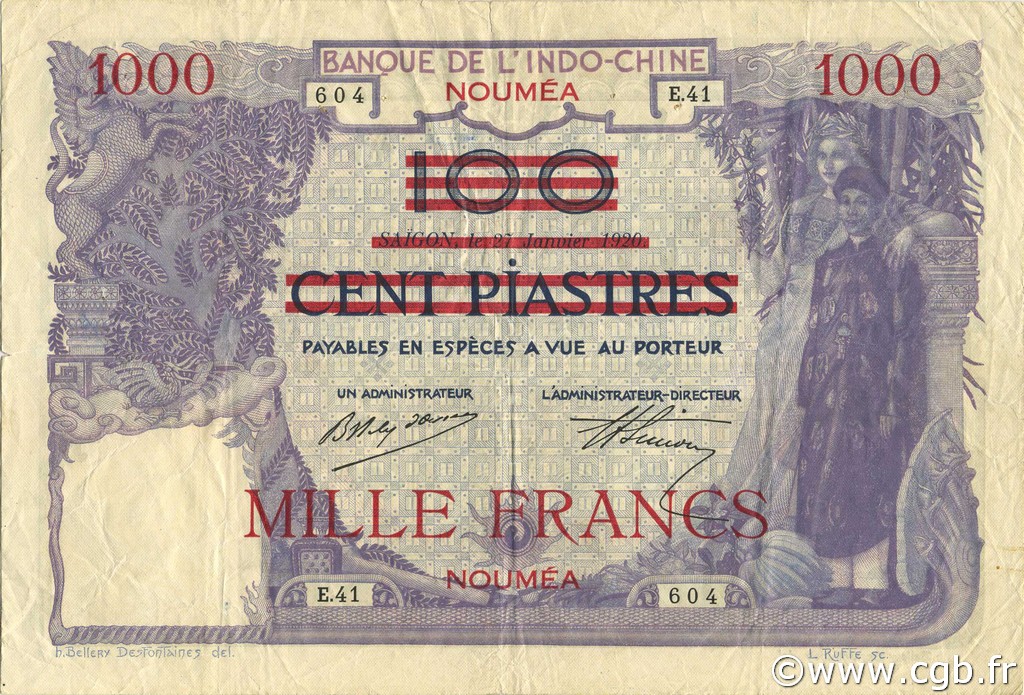 1000 Francs NOUVELLE CALÉDONIE  1939 P.40 VF