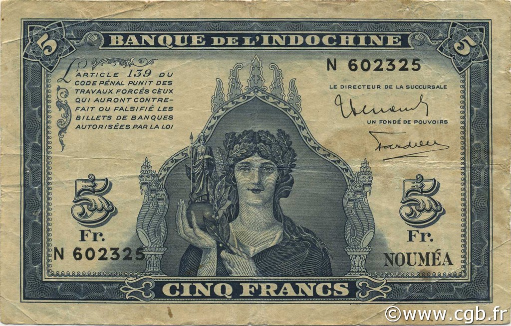 5 Francs NOUVELLE CALÉDONIE  1944 P.48 BC+