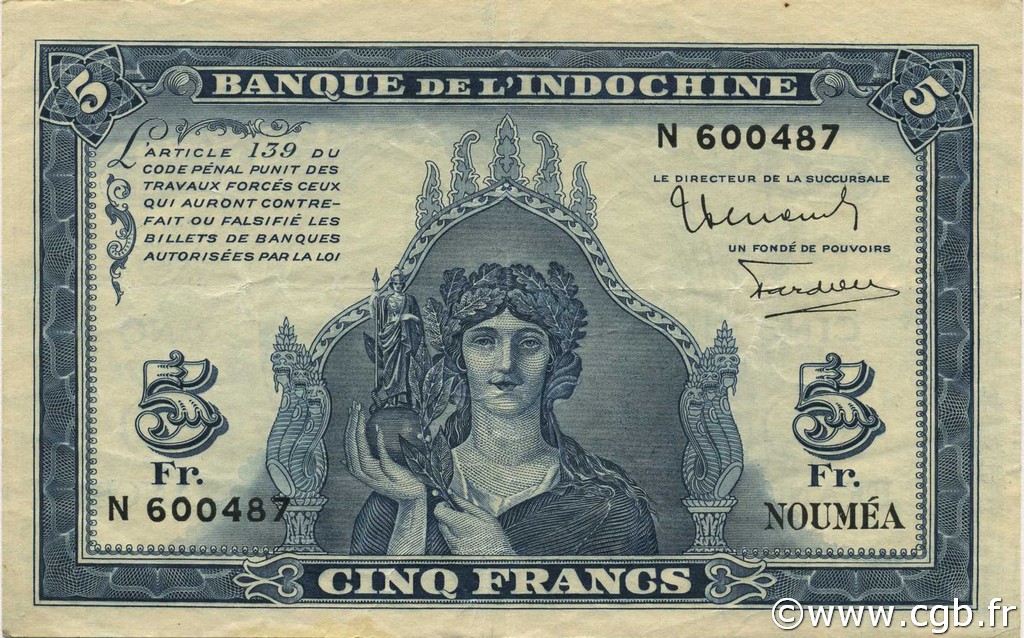 5 Francs NOUVELLE CALÉDONIE  1944 P.48 SPL
