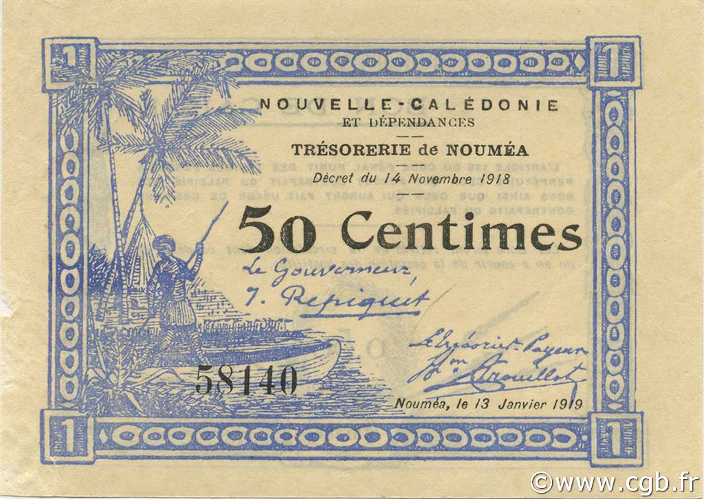 50 Centimes NOUVELLE CALÉDONIE  1919 P.33a AU