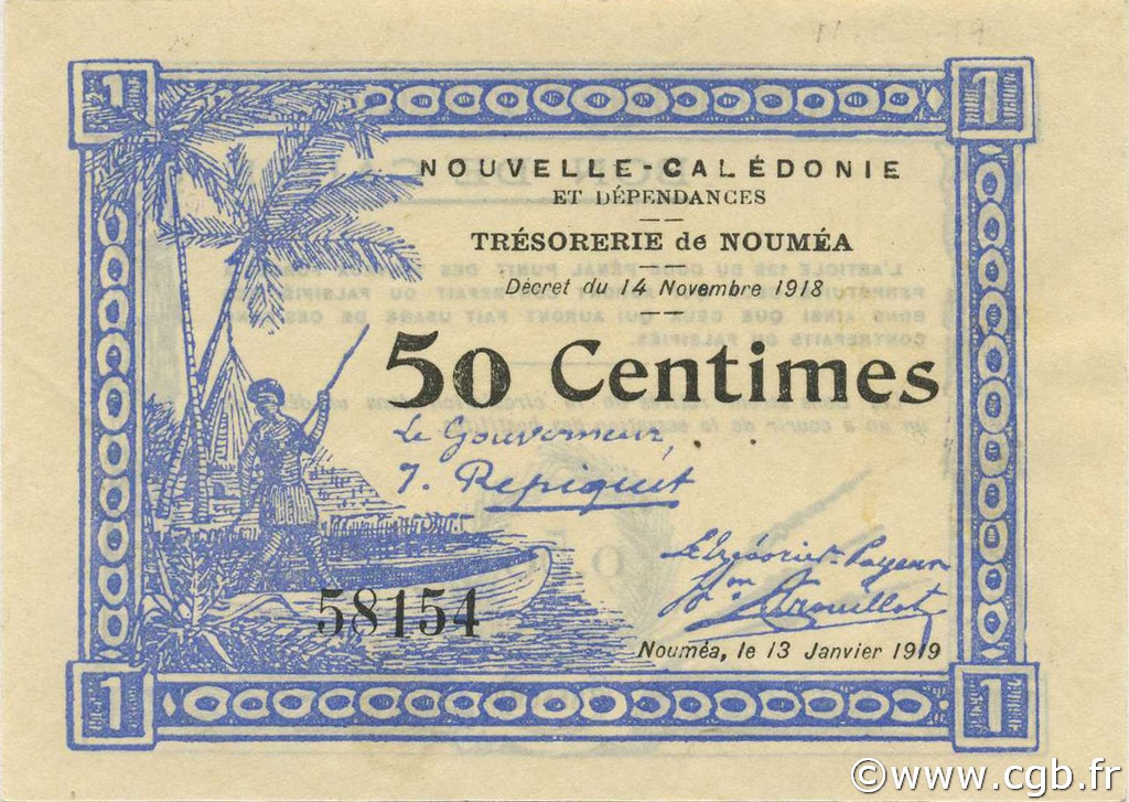 50 Centimes NOUVELLE CALÉDONIE  1919 P.33a q.FDC