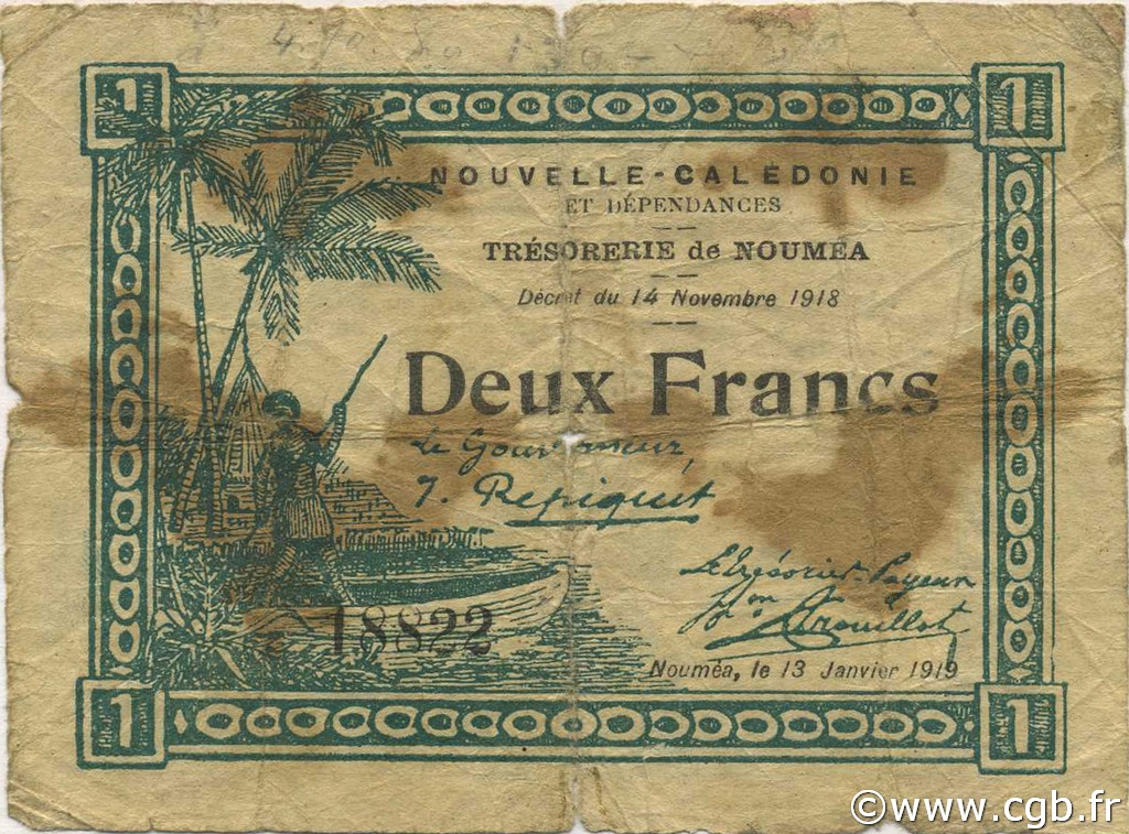 2 Francs NOUVELLE CALÉDONIE  1919 P.35a G