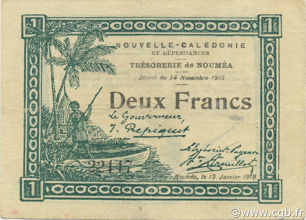 2 Francs NEW CALEDONIA  1919 P.35a VF