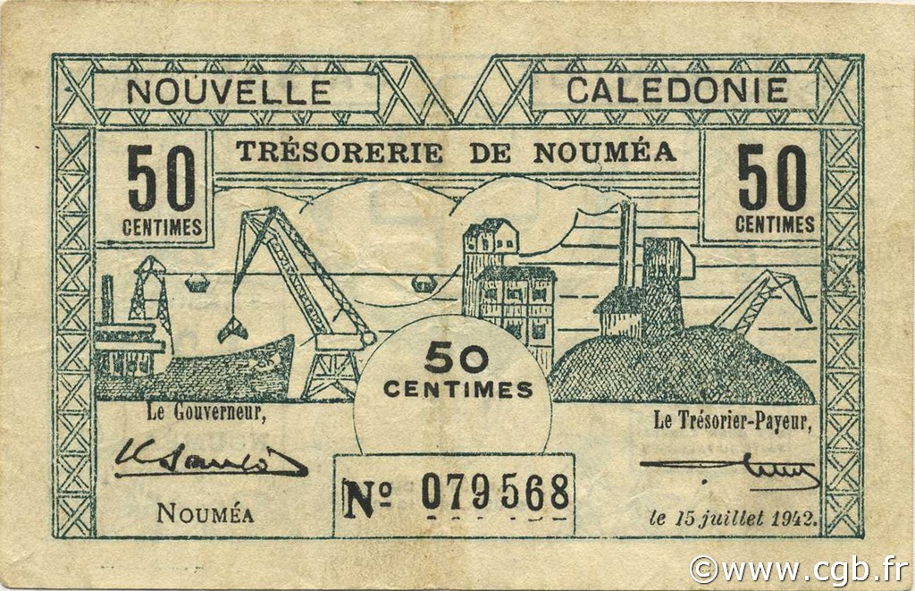 50 Centimes NEW CALEDONIA  1942 P.51 VF+