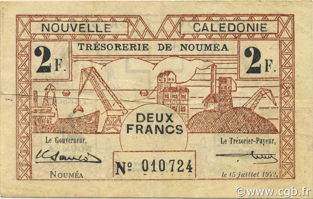 2 Francs NOUVELLE CALÉDONIE  1942 P.53 SS