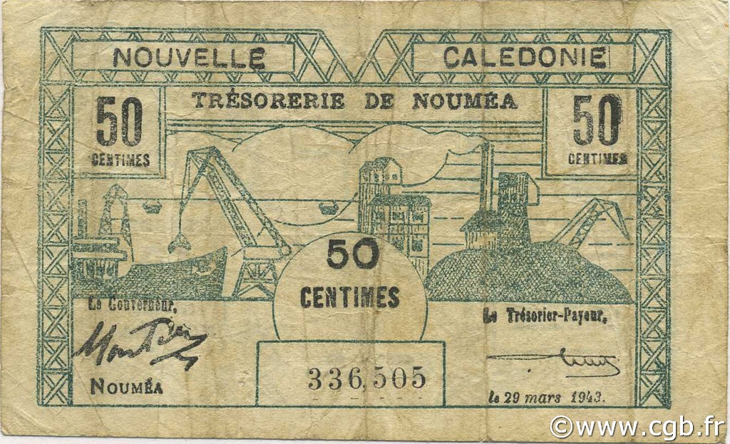 50 Centimes NEW CALEDONIA  1943 P.54 F