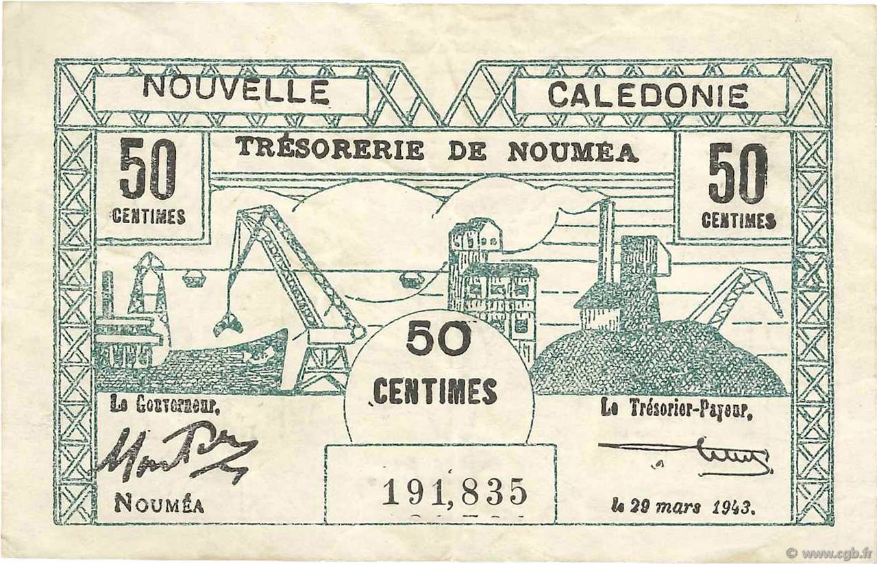 50 Centimes NEW CALEDONIA  1943 P.54 VF