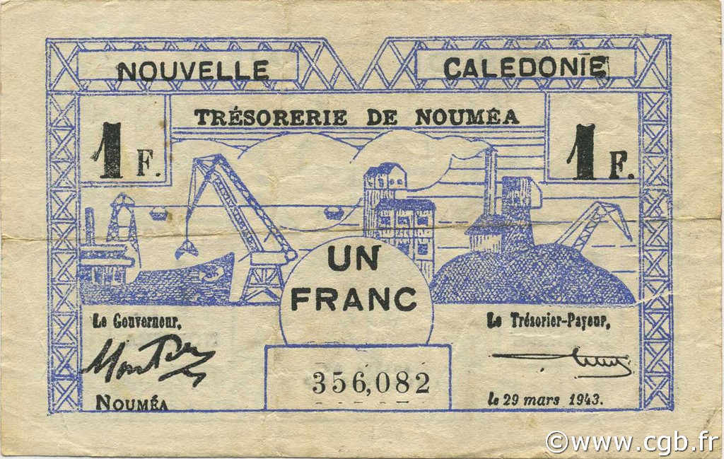 1 Franc NOUVELLE CALÉDONIE  1943 P.55b MBC