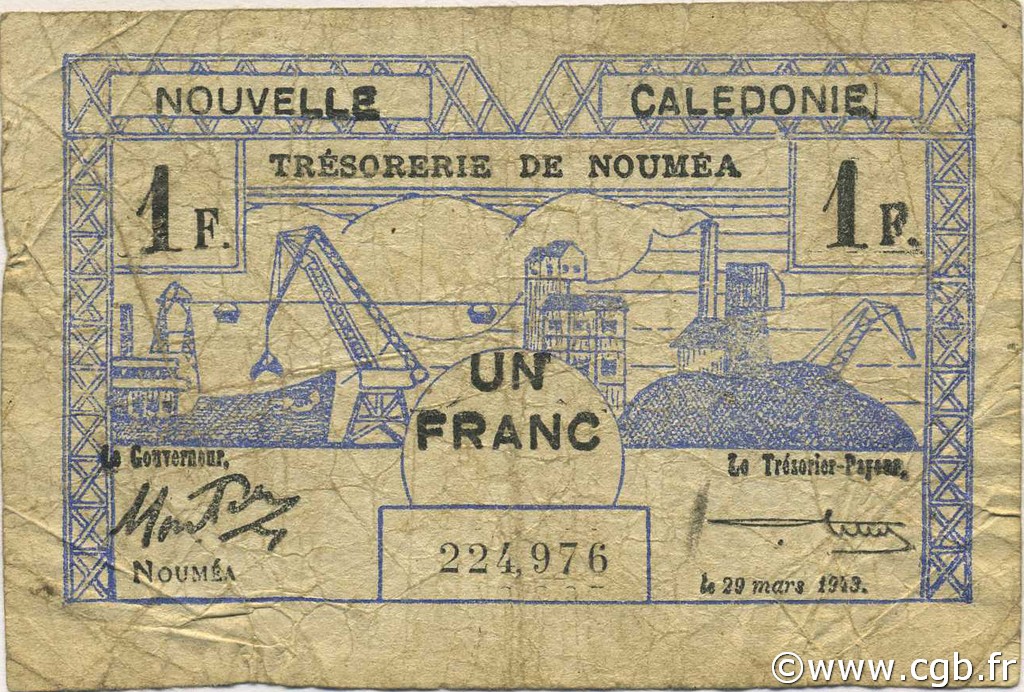 1 Franc NEW CALEDONIA  1943 P.55a G