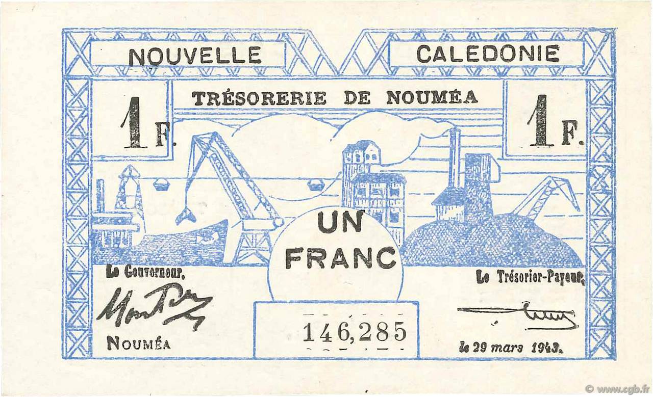 1 Franc NEW CALEDONIA  1943 P.55a XF