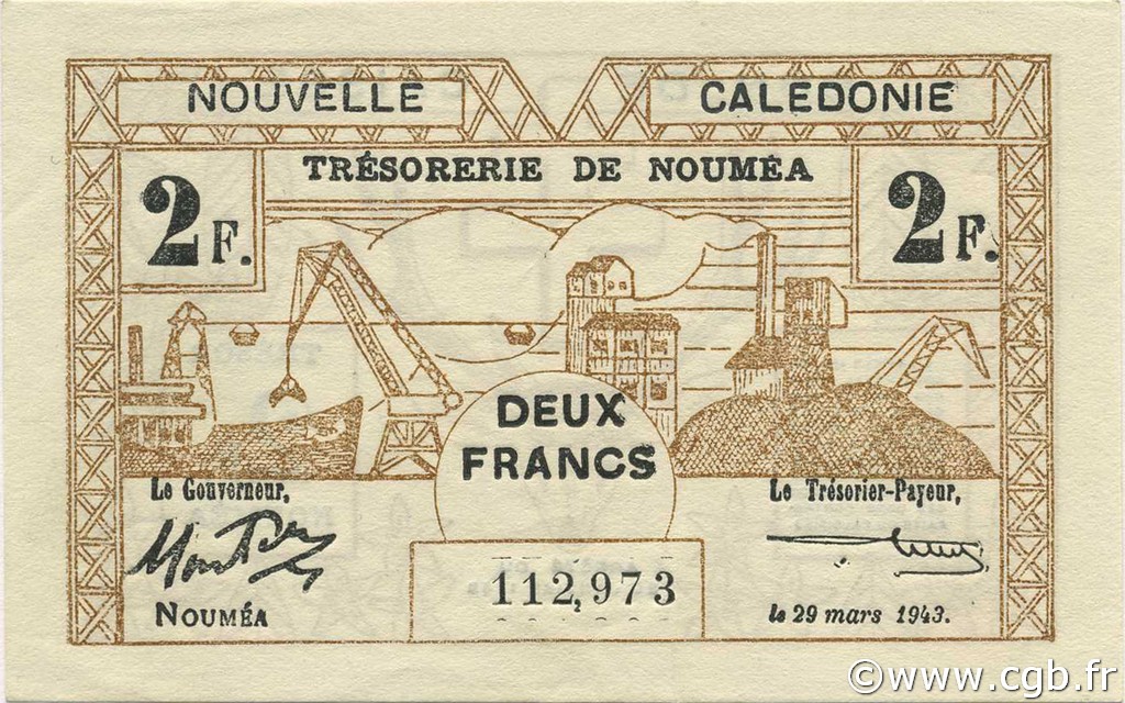 2 Francs NOUVELLE CALÉDONIE  1943 P.56b fST