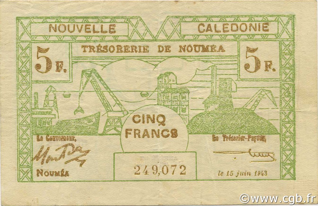 5 Francs NOUVELLE CALÉDONIE  1943 P.58 SS